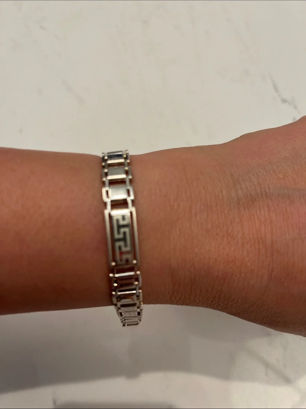 Sterling Silver Link Bracelet with Greek Key Panels